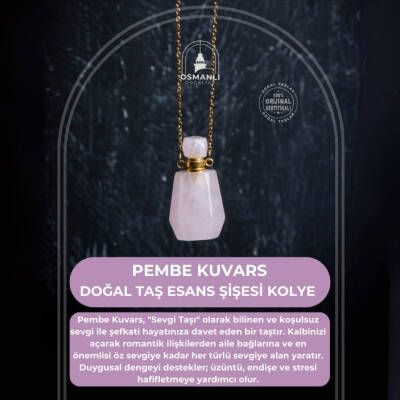 Sertifikalı Pembe Kuvars Doğal Taş Esans Şişesi Kolye - 2