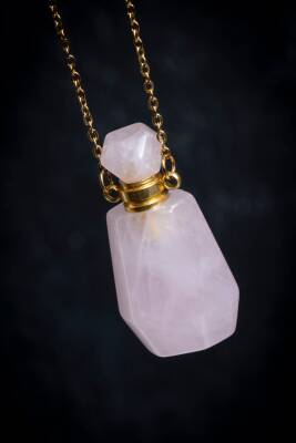 Sertifikalı Pembe Kuvars Doğal Taş Esans Şişesi Kolye - 3