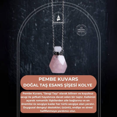 Sertifikalı Pembe Kuvars Doğal Taş Esans Şişesi Kolye - 2