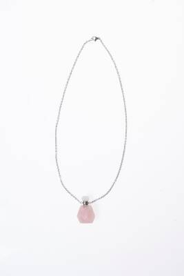 Sertifikalı Pembe Kuvars Doğal Taş Esans Şişesi Kolye - 6