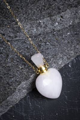 Sertifikalı Pembe Kuvars Doğal Taş Esans Şişesi Kolye - Osmanlı Doğal Taş