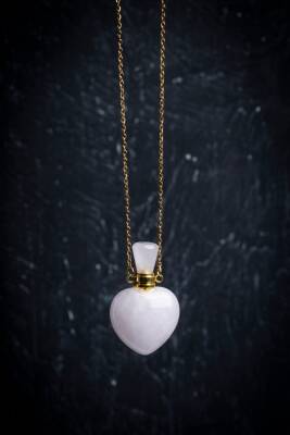 Sertifikalı Pembe Kuvars Doğal Taş Esans Şişesi Kolye - Osmanlı Doğal Taş