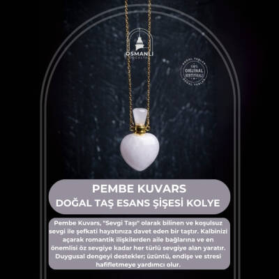 Sertifikalı Pembe Kuvars Doğal Taş Esans Şişesi Kolye - 2