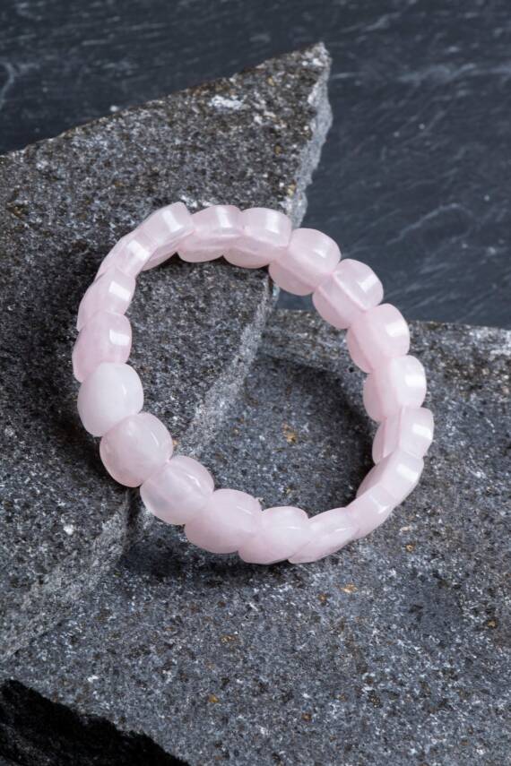 Sertifikalı Pembe Kuvars Geniş Kesim Doğal Taş Bileklik - 2