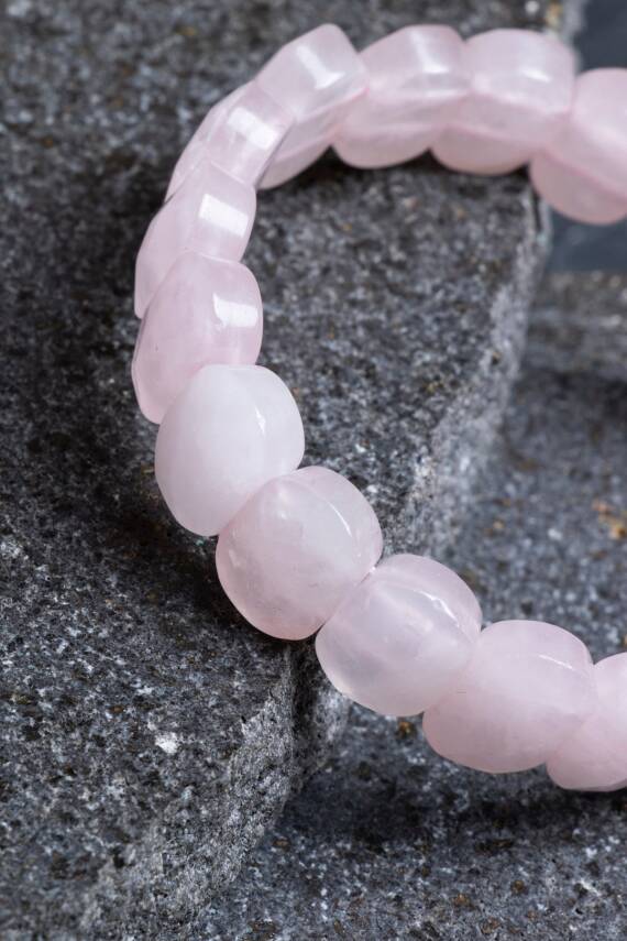 Sertifikalı Pembe Kuvars Geniş Kesim Doğal Taş Bileklik - 3