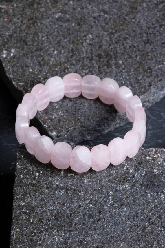 Sertifikalı Pembe Kuvars Geniş Kesim Doğal Taş Bileklik - 4