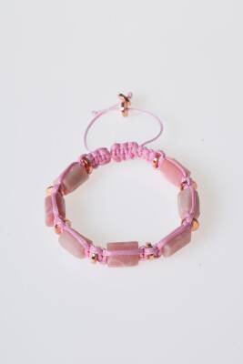 Sertifikalı Pembe Kuvars, Hematit Doğal Taş Makrome Bileklik - Osmanlı Doğal Taş