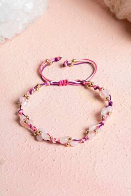 Sertifikalı Pembe Kuvars, Hematit Doğal Taş Makrome Bileklik (SK:237) - Osmanlı Doğal Taş