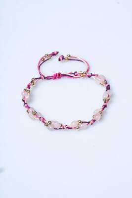 Sertifikalı Pembe Kuvars, Hematit Doğal Taş Makrome Bileklik (SK:237) - 6