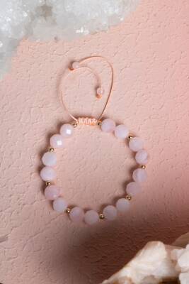 Sertifikalı Pembe Kuvars, Hematit Fasetli Doğal Taş Makrome Bileklik - Osmanlı Doğaltaş