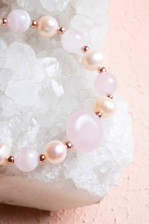 Sertifikalı Pembe Kuvars, İnci, Hematit Doğal Taş Bileklik - 2