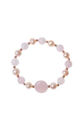 Sertifikalı Pembe Kuvars, İnci, Hematit Doğal Taş Bileklik - 5