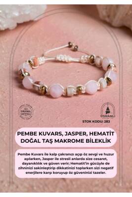 Sertifikalı Pembe Kuvars, Jasper, Hematit Doğal Taş Makrome Bileklik (SK:283) - Osmanlı Doğal Taş