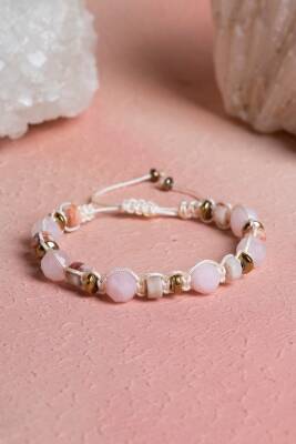 Sertifikalı Pembe Kuvars, Jasper, Hematit Doğal Taş Makrome Bileklik (SK:283) - 2