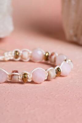 Sertifikalı Pembe Kuvars, Jasper, Hematit Doğal Taş Makrome Bileklik (SK:283) - 3