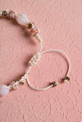 Sertifikalı Pembe Kuvars, Jasper, Hematit Doğal Taş Makrome Bileklik (SK:283) - 4