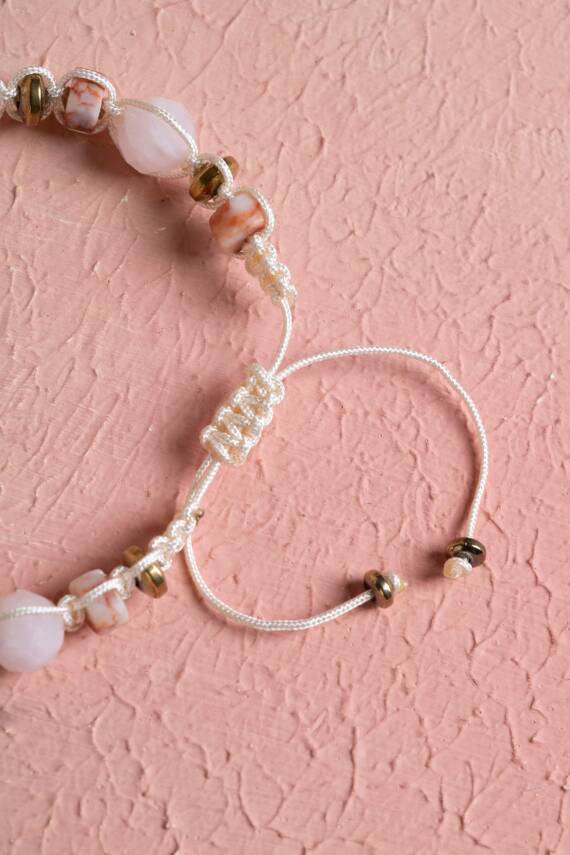 Sertifikalı Pembe Kuvars, Jasper, Hematit Doğal Taş Makrome Bileklik (SK:283) - 4