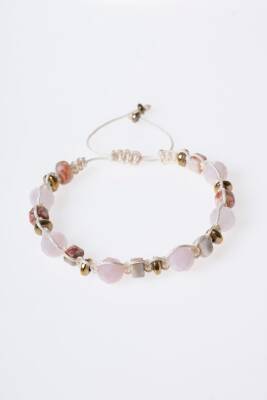 Sertifikalı Pembe Kuvars, Jasper, Hematit Doğal Taş Makrome Bileklik (SK:283) - 6