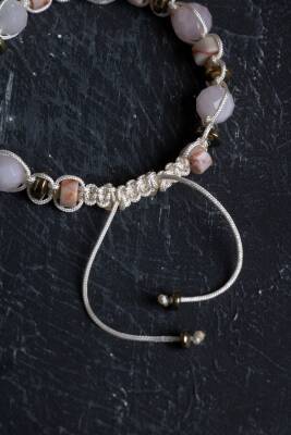 Sertifikalı Pembe Kuvars, Jasper ve Hematit Doğal Taş Makrome Bileklik (SK:159) - 5