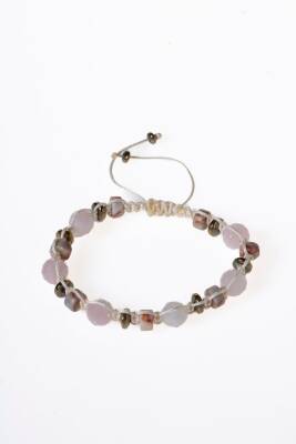 Sertifikalı Pembe Kuvars, Jasper ve Hematit Doğal Taş Makrome Bileklik (SK:159) - 6