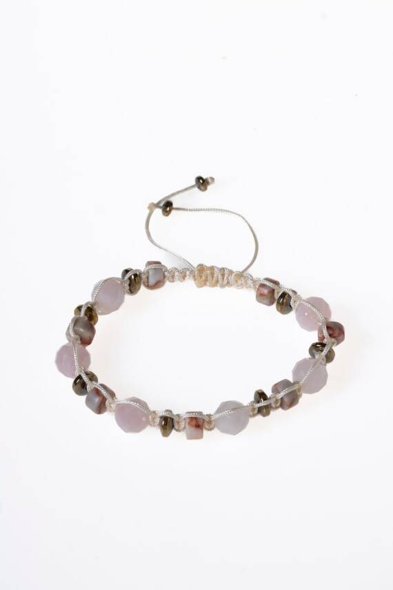 Sertifikalı Pembe Kuvars, Jasper ve Hematit Doğal Taş Makrome Bileklik (SK:159) - 6