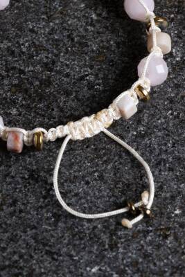 Sertifikalı Pembe Kuvars, Jasper ve Hematit Doğal Taş Makrome Bileklik (SK:162) - 4