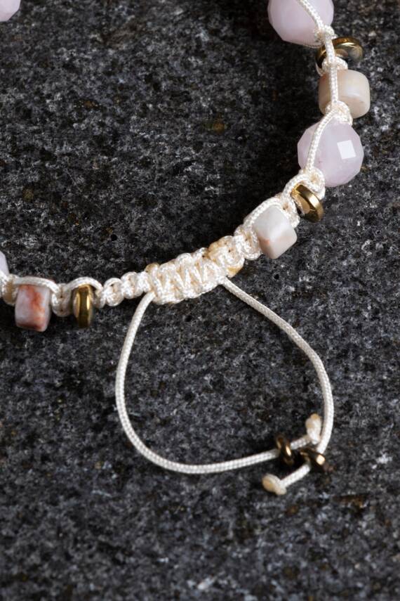 Sertifikalı Pembe Kuvars, Jasper ve Hematit Doğal Taş Makrome Bileklik (SK:162) - 4