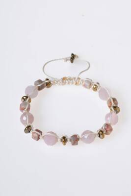 Sertifikalı Pembe Kuvars, Jasper ve Hematit Doğal Taş Makrome Bileklik (SK:162) - 6