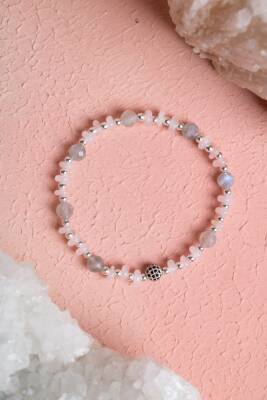 Sertifikalı Pembe Kuvars, Labradorit Zirkon Aparatlı Doğal Taş Bileklik (SK:384) - Osmanlı Doğal Taş