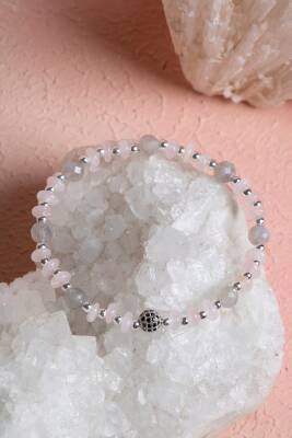 Sertifikalı Pembe Kuvars, Labradorit Zirkon Aparatlı Doğal Taş Bileklik (SK:384) - 3