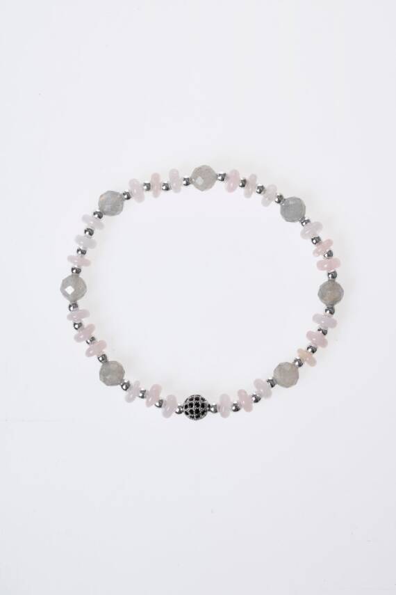 Sertifikalı Pembe Kuvars, Labradorit Zirkon Aparatlı Doğal Taş Bileklik (SK:384) - 5