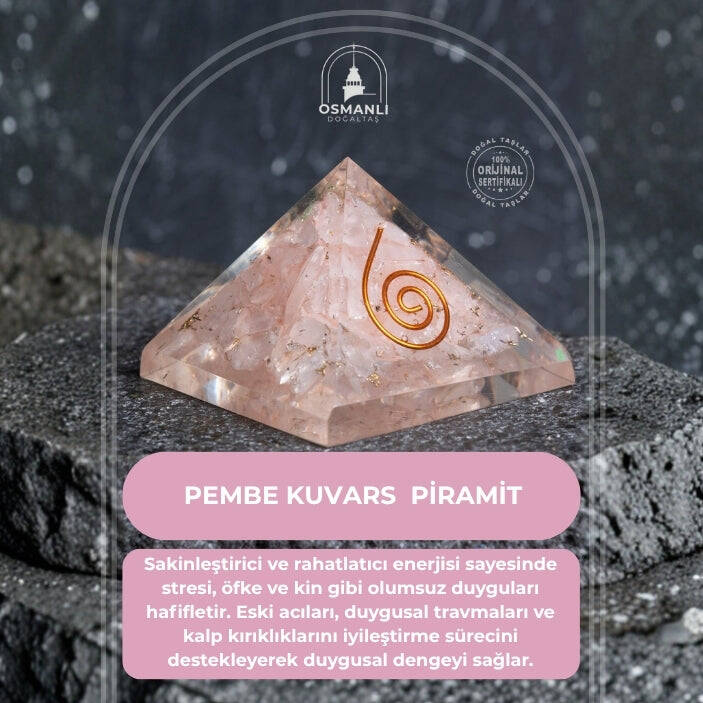 Sertifikalı Pembe kuvars Piramit - 6