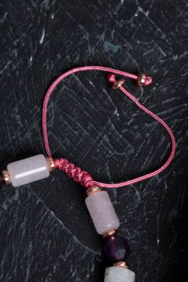 Sertifikalı Pembe Kuvars ve Hematit Doğal Taş Bileklik - Osmanlı Doğaltaş