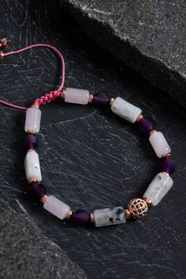 Sertifikalı Pembe Kuvars ve Hematit Doğal Taş Bileklik - 2