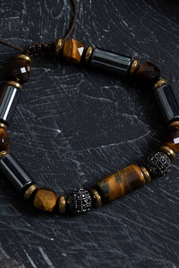 Sertifikalı Pembe Kuvars ve Hematit Doğal Taş Bileklik - 4