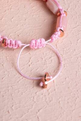 Sertifikalı Pembe Opal, Hematit Doğal Taş Makrome Bileklik - 4