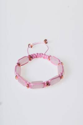 Sertifikalı Pembe Opal, Hematit Doğal Taş Makrome Bileklik - 5