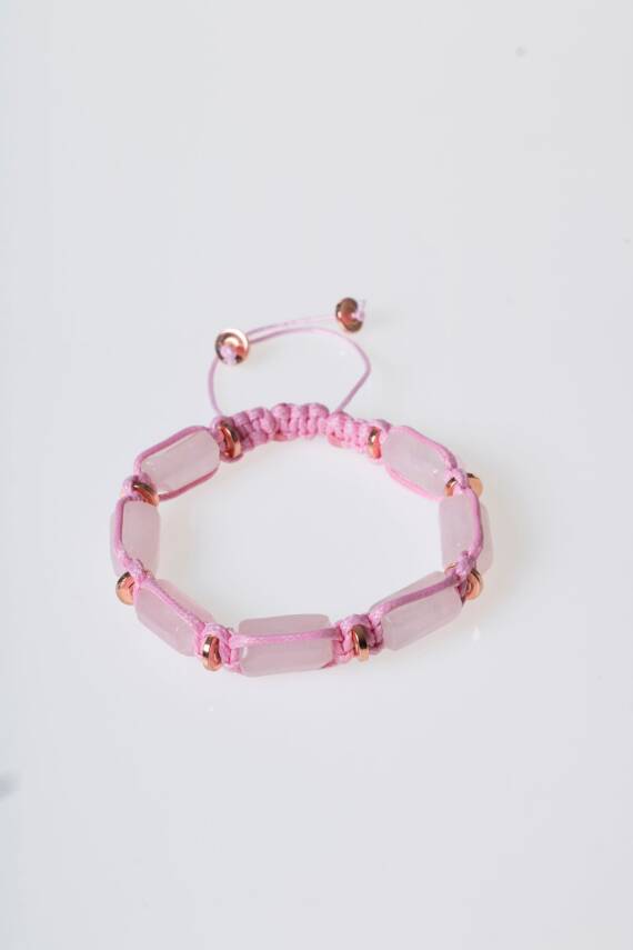 Sertifikalı Pembe Opal, Hematit Doğal Taş Makrome Bileklik - 5