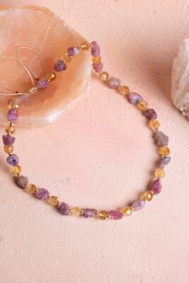 Sertifikalı Pembe Turmalin, Sitrin Doğal Taş Makrome Kolye (SK:090) - Osmanlı Doğal Taş