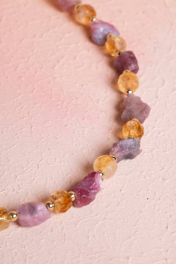 Sertifikalı Pembe Turmalin, Sitrin Doğal Taş Makrome Kolye (SK:090) - 5