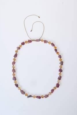 Sertifikalı Pembe Turmalin, Sitrin Doğal Taş Makrome Kolye (SK:090) - 6