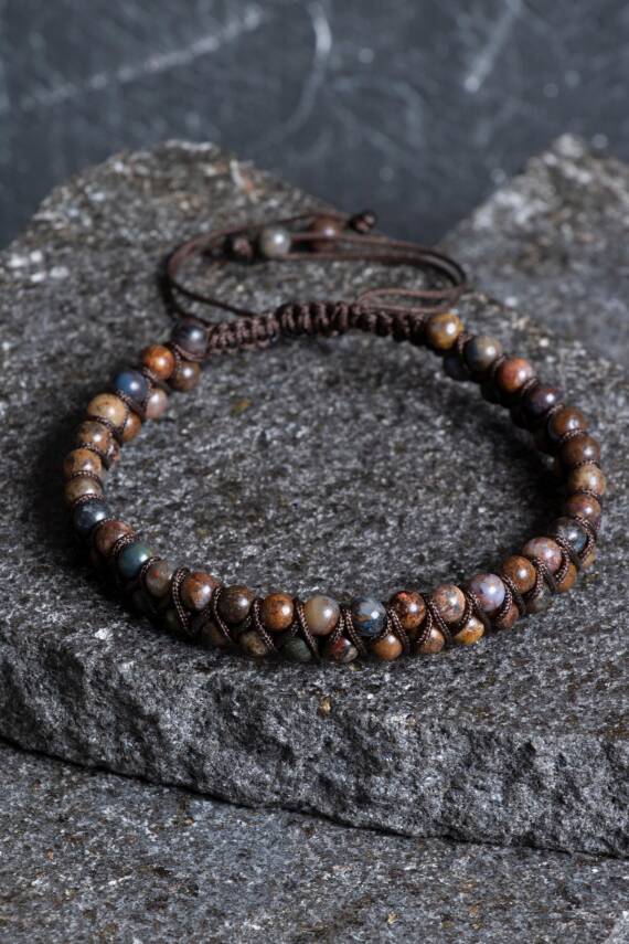 Sertifikalı Pitersit Doğal Taş Makrome Bileklik / 3-4 mm (SK:201) - 1