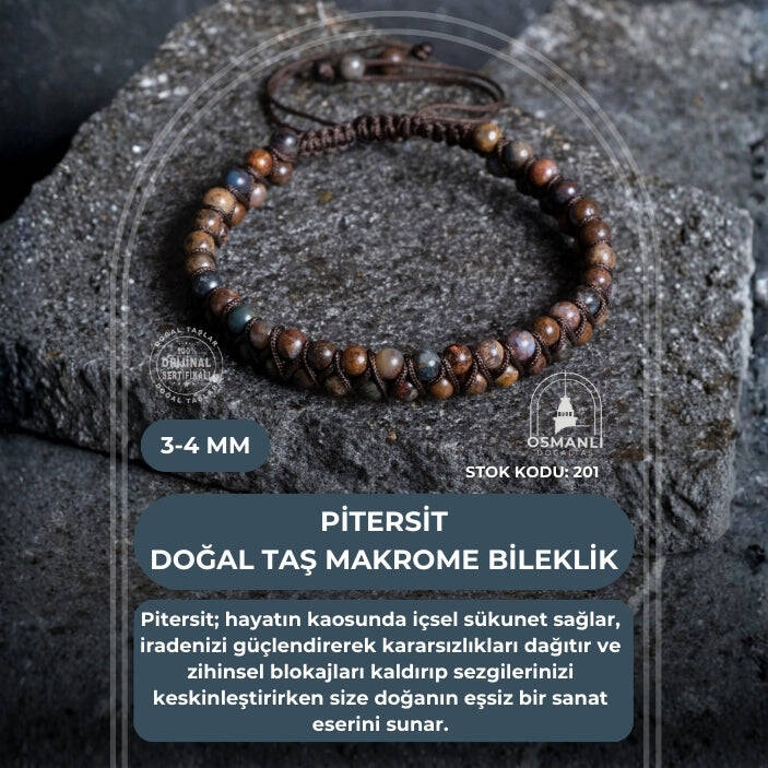 Sertifikalı Pitersit Doğal Taş Makrome Bileklik / 3-4 mm (SK:201) - 2