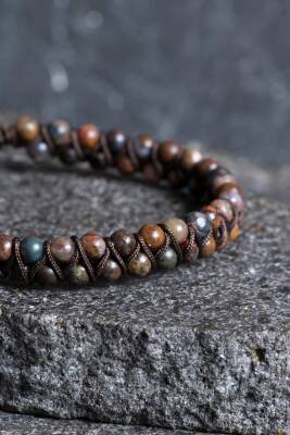 Sertifikalı Pitersit Doğal Taş Makrome Bileklik / 3-4 mm (SK:201) - 3