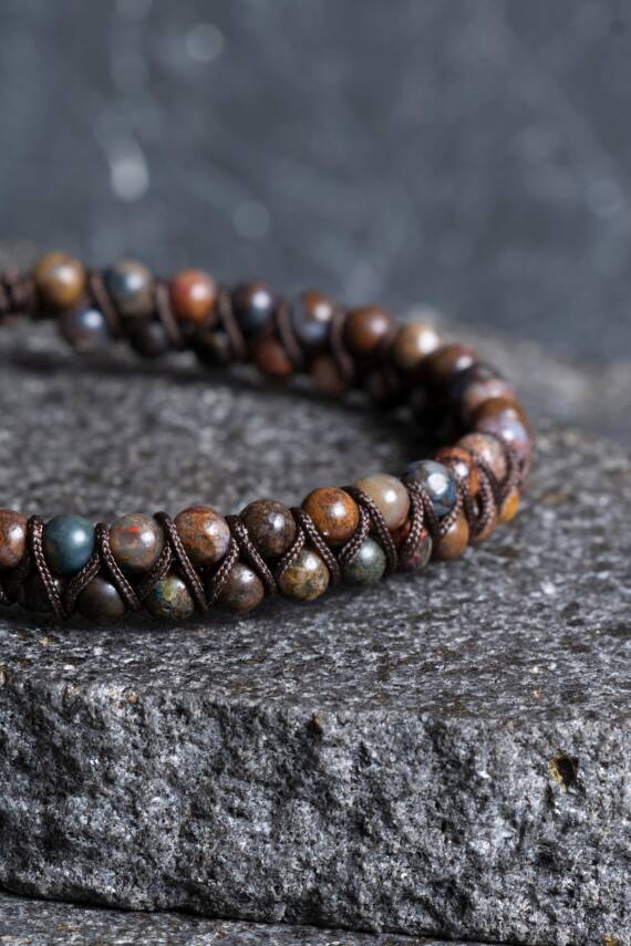 Sertifikalı Pitersit Doğal Taş Makrome Bileklik / 3-4 mm (SK:201) - 3