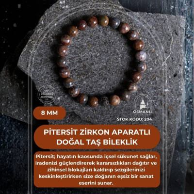 Sertifikalı Pitersit Zirkon Aparatlı Doğal Taş Bileklik-8 mm (SK:204) - 2