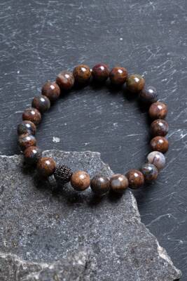 Sertifikalı Pitersit Zirkon Aparatlı Doğal Taş Bileklik-8 mm (SK:204) - 4