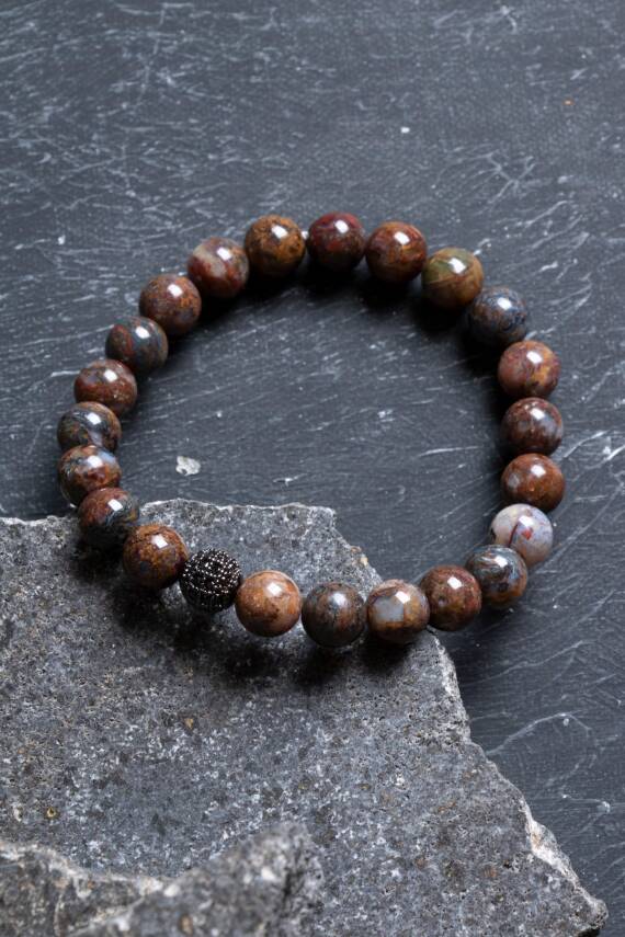 Sertifikalı Pitersit Zirkon Aparatlı Doğal Taş Bileklik-8 mm (SK:204) - 4