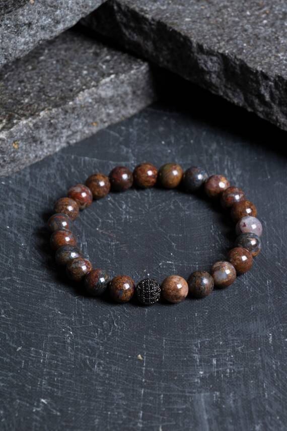 Sertifikalı Pitersit Zirkon Aparatlı Doğal Taş Bileklik-8 mm (SK:204) - 5