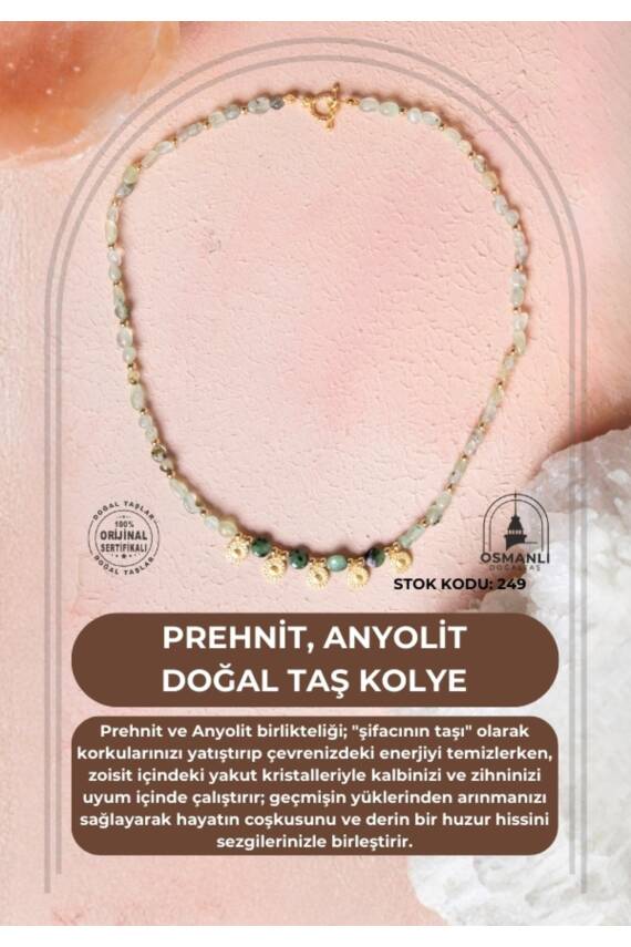 Sertifikalı Prehnit, Anyolit Doğal Taş Kolye (SK:249) - 1